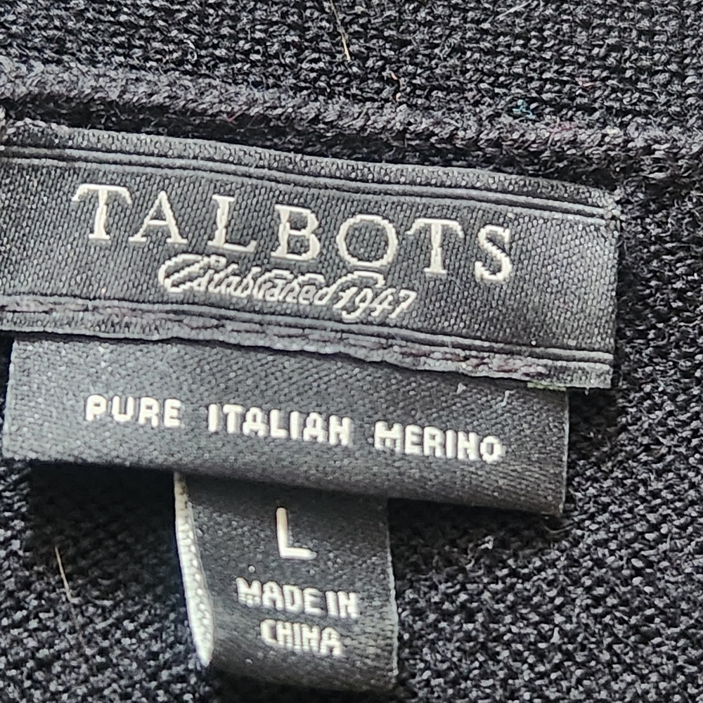 TALBOTS Women's Cardigan Large Black Argyle Preppy Academic Merino Wool Sweater - Picture 4 of 8